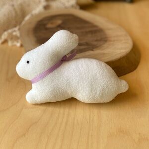 Handmade White Fleece Bunny Lavender Ribbon 5” x 4” Cottagecore Decor